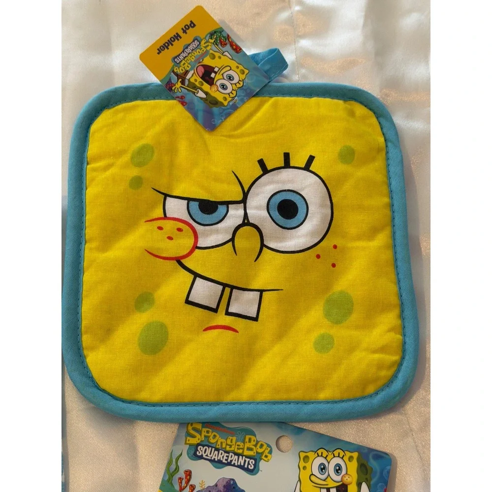 SpongeBob SquarePants 4pc Kitchen Set Oven Mitt Pot Holder Towel Mini Mitt New